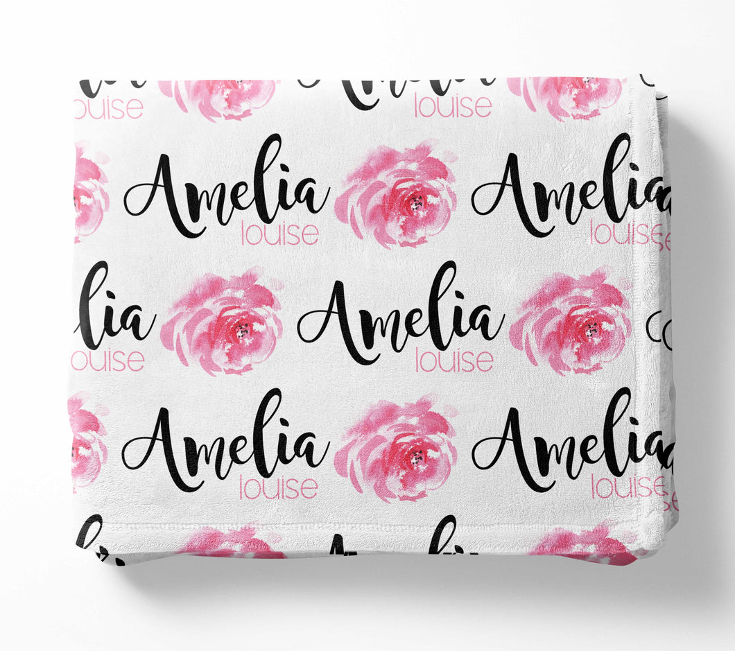 Personalized Blanket - Watercolor Rose single