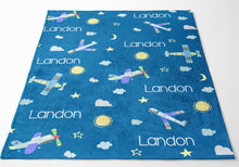 Load image into Gallery viewer, Personalized Plush Blanket - Airplanes - The Little Arrows
