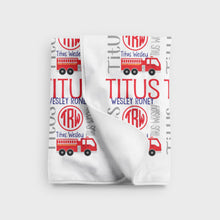 Load image into Gallery viewer, Personalized Fleece Baby Blanket - Firetrucks - The Little Arrows
