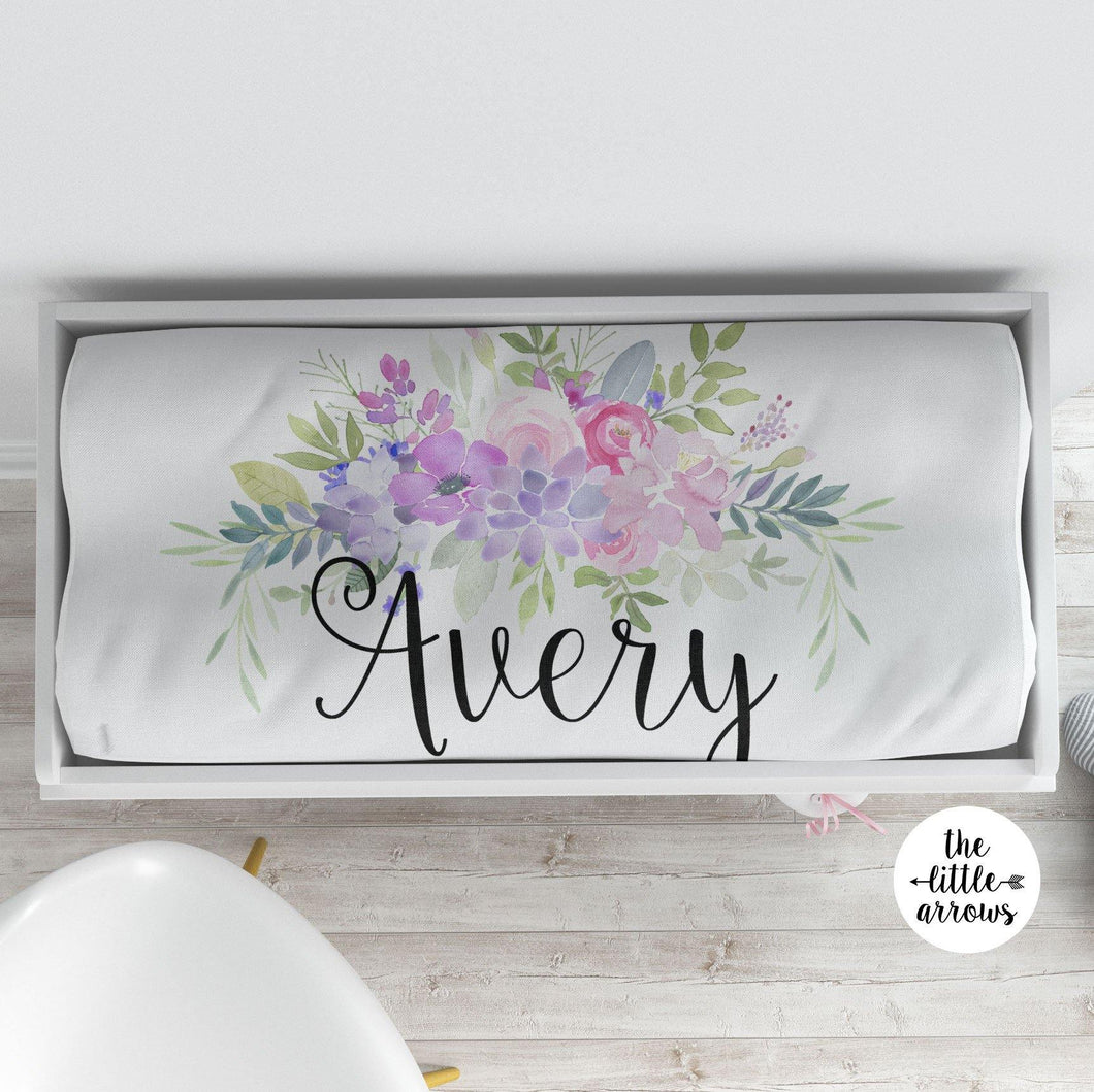 Personalized Changing Pad Cover - Floral watercolor - The Little Arrows