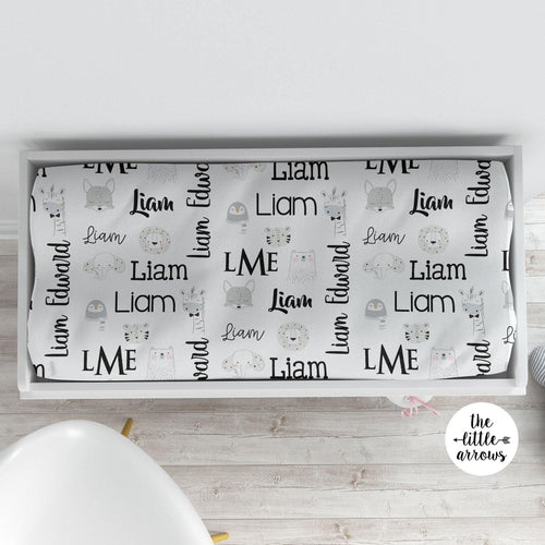 Personalized Changing Pad Cover - Animal Sketch - The Little Arrows