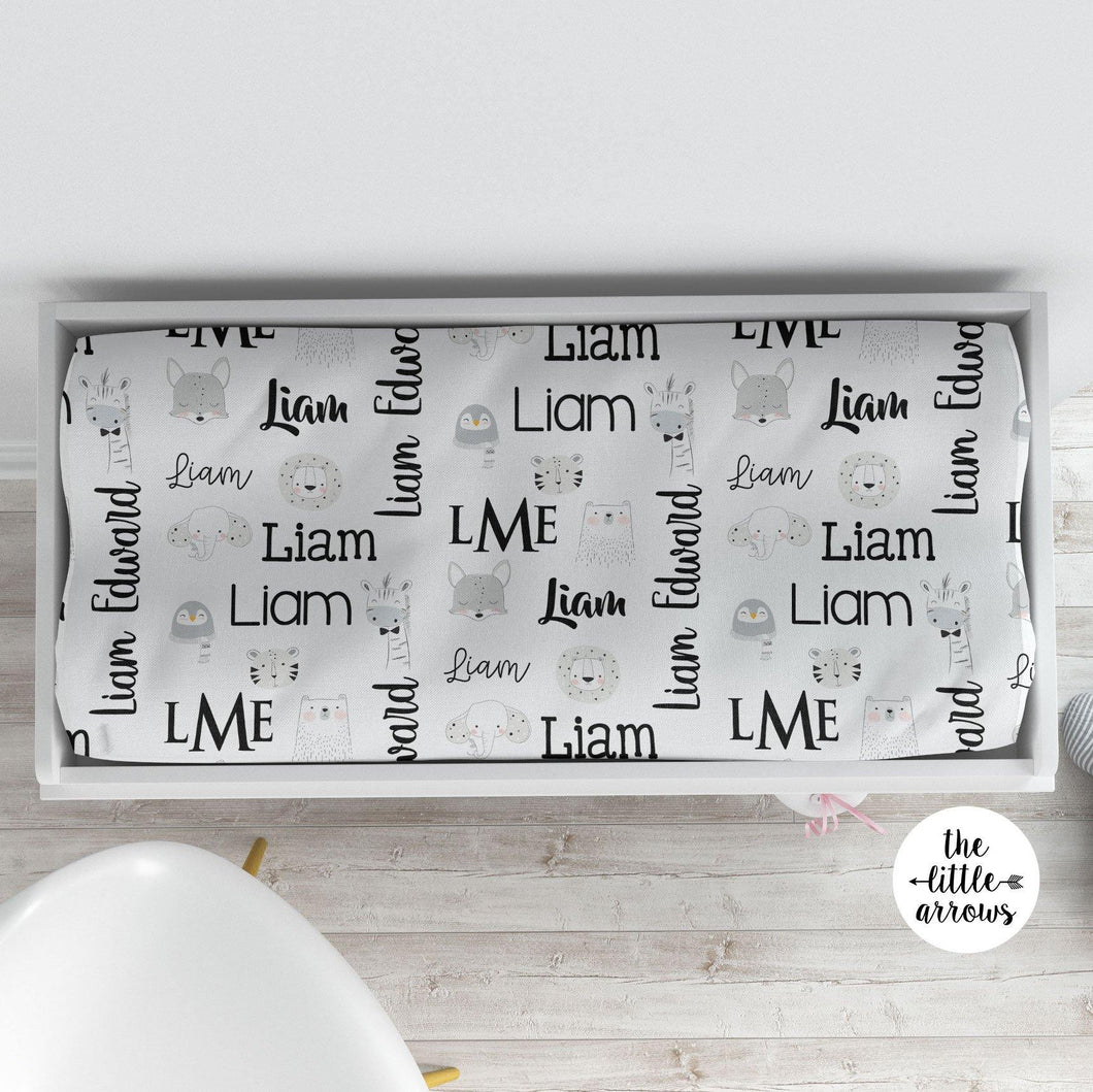 Personalized Changing Pad Cover - Animal Sketch - The Little Arrows