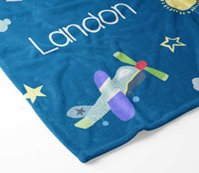 Load image into Gallery viewer, Personalized Plush Blanket - Airplanes - The Little Arrows
