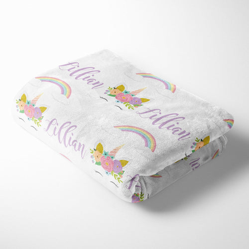 Personalized Kid Blanket - Unicorn and Rainbows - The Little Arrows