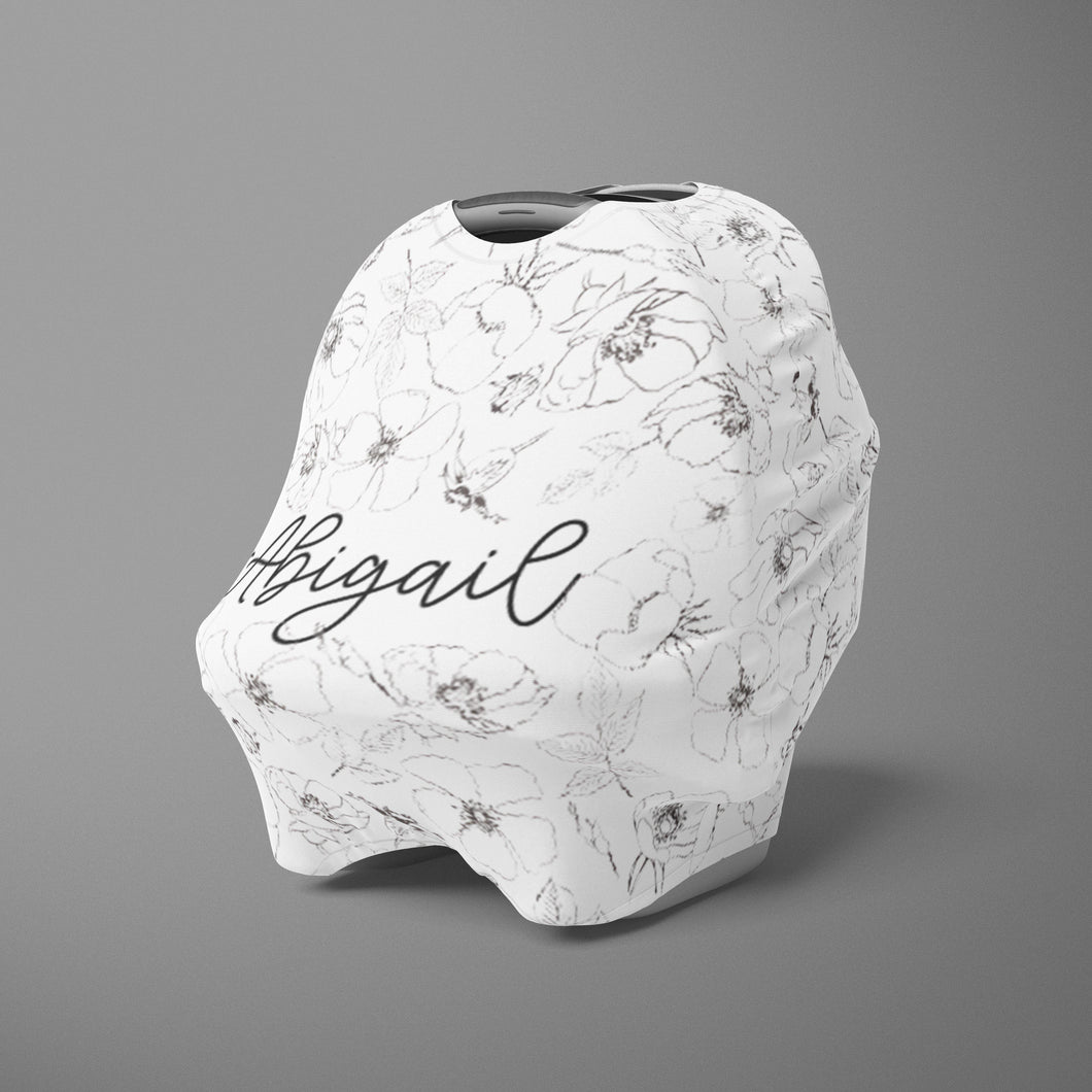 Car Seat Cover / Multi Use Cover - Black and White Floral - The Little Arrows
