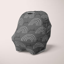 Load image into Gallery viewer, Car Seat Cover / Multi Use Cover - Dotted Rainbow charcoal - The Little Arrows
