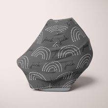 Load image into Gallery viewer, Car Seat Cover / Multi Use Cover - Dotted Rainbow charcoal - The Little Arrows
