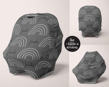 Load image into Gallery viewer, Car Seat Cover / Multi Use Cover - Dotted Rainbow charcoal - The Little Arrows
