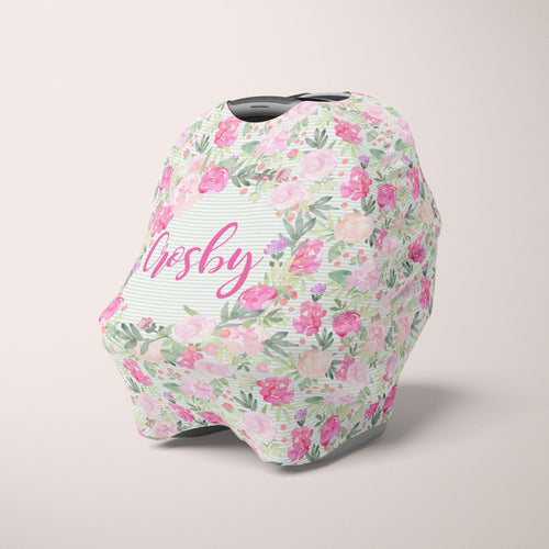 Car Seat Cover / Multi Use Cover - Floral Green Stripes - The Little Arrows