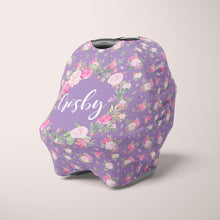 Load image into Gallery viewer, Car Seat Cover / Multi Use Cover - Floral Purple - The Little Arrows

