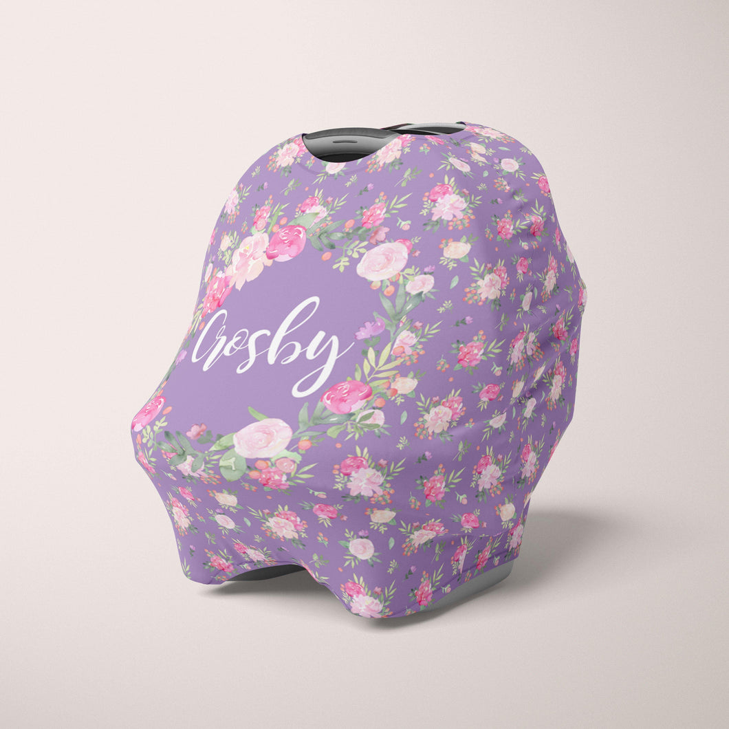 Car Seat Cover / Multi Use Cover - Floral Purple - The Little Arrows