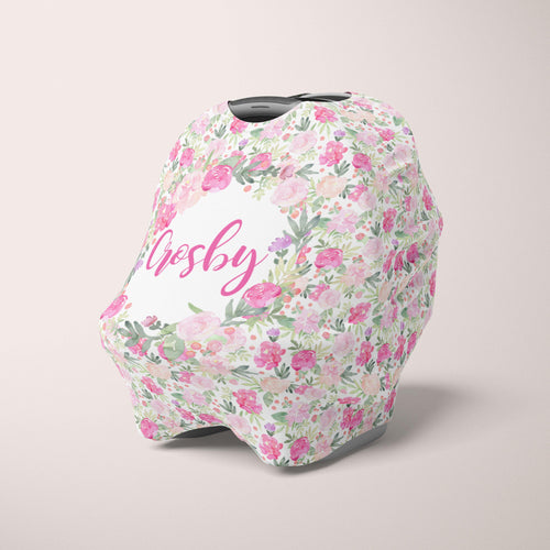 Car Seat Cover / Multi Use Cover - Floral White and Pink - The Little Arrows
