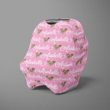 Load image into Gallery viewer, Car Seat Cover / Multi Use Cover - Leopard Heart pink - The Little Arrows
