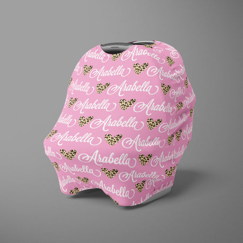 Car Seat Cover / Multi Use Cover - Leopard Heart pink - The Little Arrows