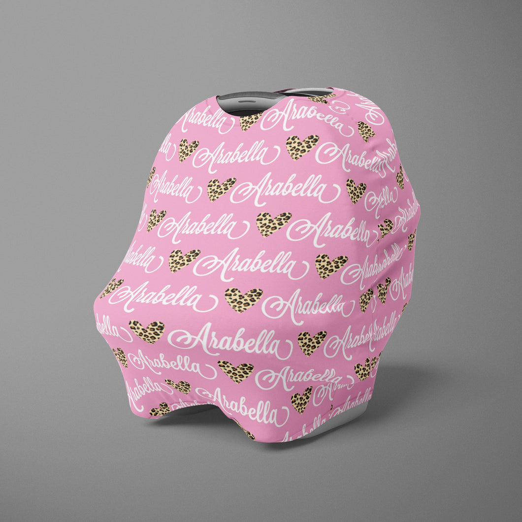 Car Seat Cover / Multi Use Cover - Leopard Heart pink - The Little Arrows