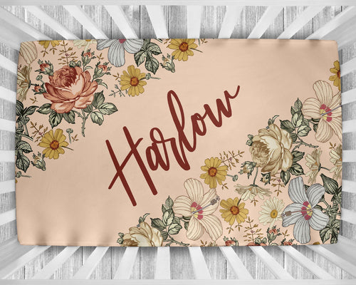 Personalized Crib Sheet - the Harlow collection - rose - The Little Arrows