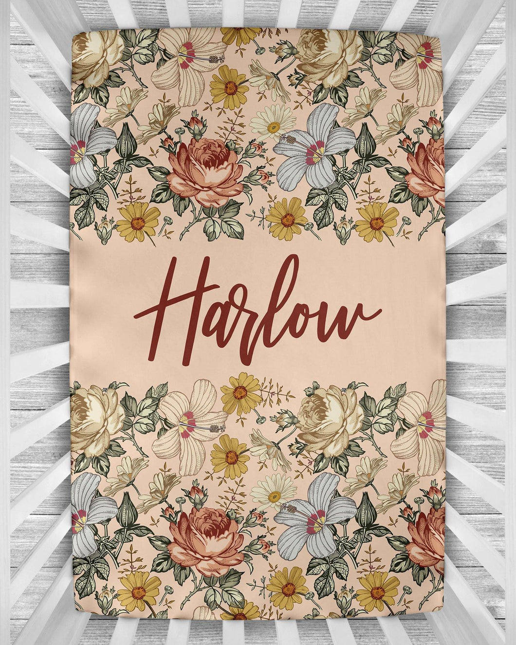 Personalized Crib Sheet - the Harlow collection - rose - The Little Arrows