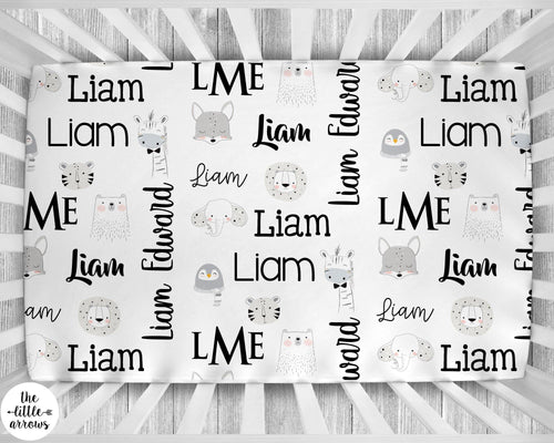 Personalized Crib Sheet - Animal Sketch - The Little Arrows