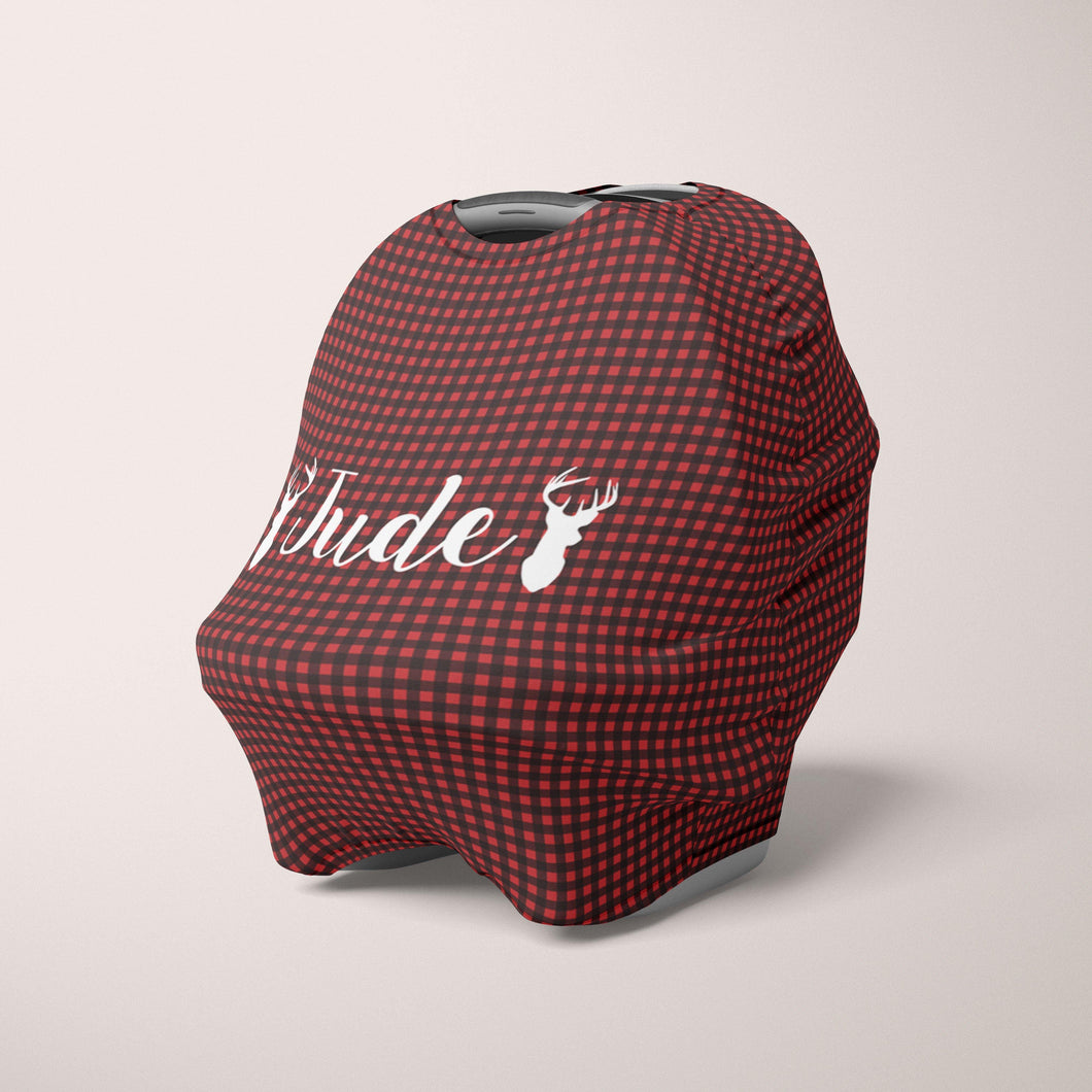 Car Seat Cover / Multi Use Cover - Buffalo Check Deer - The Little Arrows