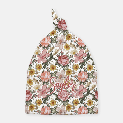 Knotted Beanie - Vintage Floral - Harlow collection - pink colorway - The Little Arrows