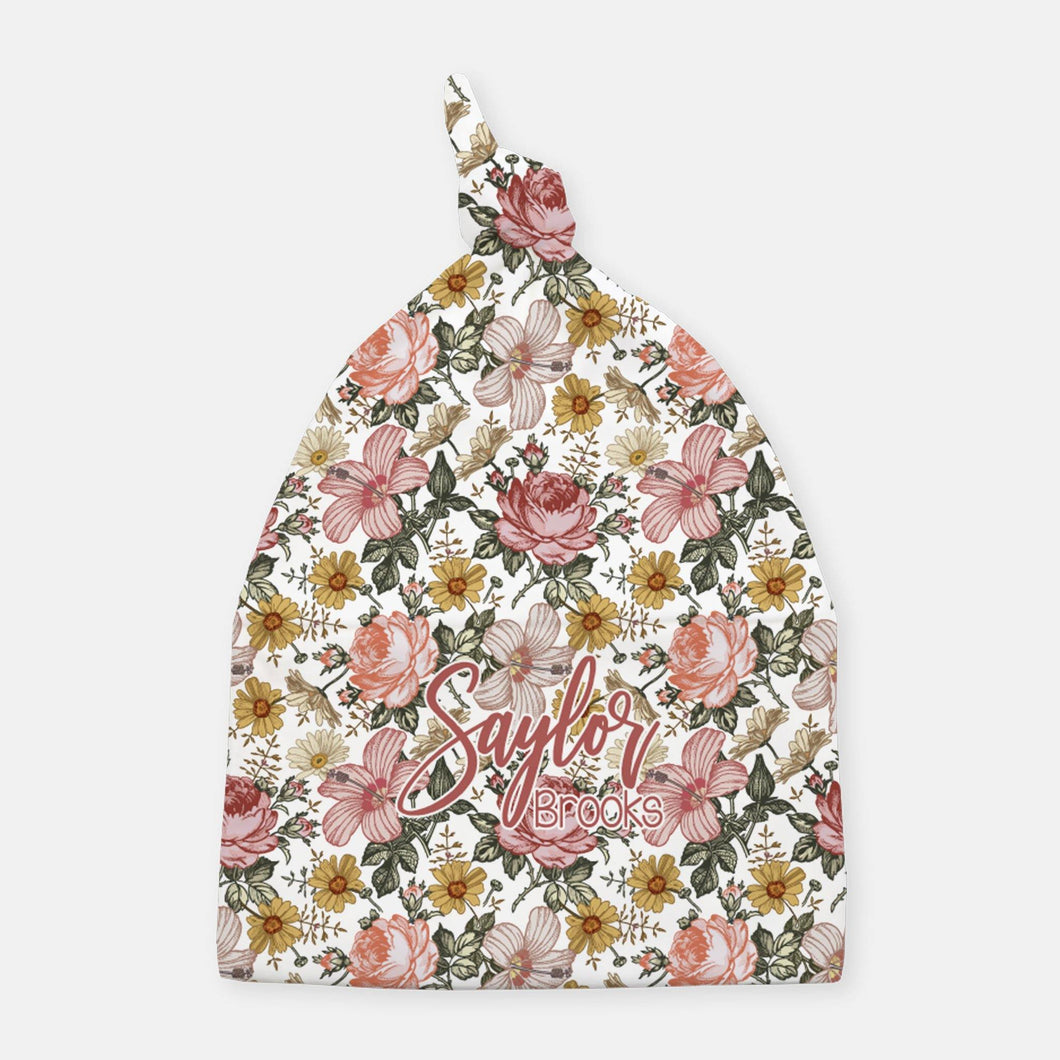 Knotted Beanie - Vintage Floral - Harlow collection - pink colorway - The Little Arrows