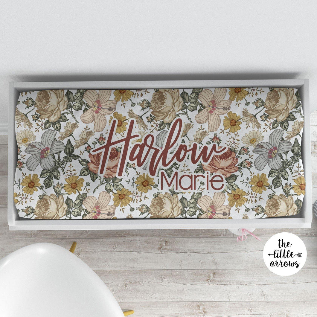 Personalized Changing Pad Cover - Vintage Floral - the Harlow collection - The Little Arrows