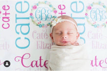 Load image into Gallery viewer, Personalized Fleece Baby Blanket - Floral Wreath - The Little Arrows
