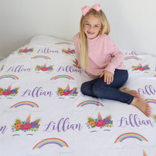 Load image into Gallery viewer, Personalized Kid Blanket - Unicorn and Rainbows - The Little Arrows
