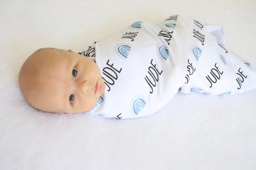 Personalized Jersey Knit Swaddle - Rainbows - The Little Arrows