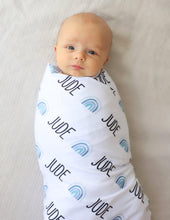 Load image into Gallery viewer, Personalized Jersey Knit Swaddle - Rainbows - The Little Arrows
