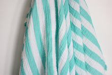 Load image into Gallery viewer, Aqua Striped Muslin Blanket - The Little Arrows
