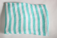 Load image into Gallery viewer, Aqua Striped Muslin Blanket - The Little Arrows
