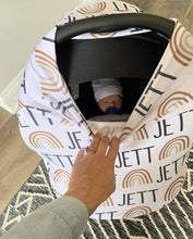 Load image into Gallery viewer, Car Seat Cover / Multi Use Cover - Rainbow browns/golds - The Little Arrows

