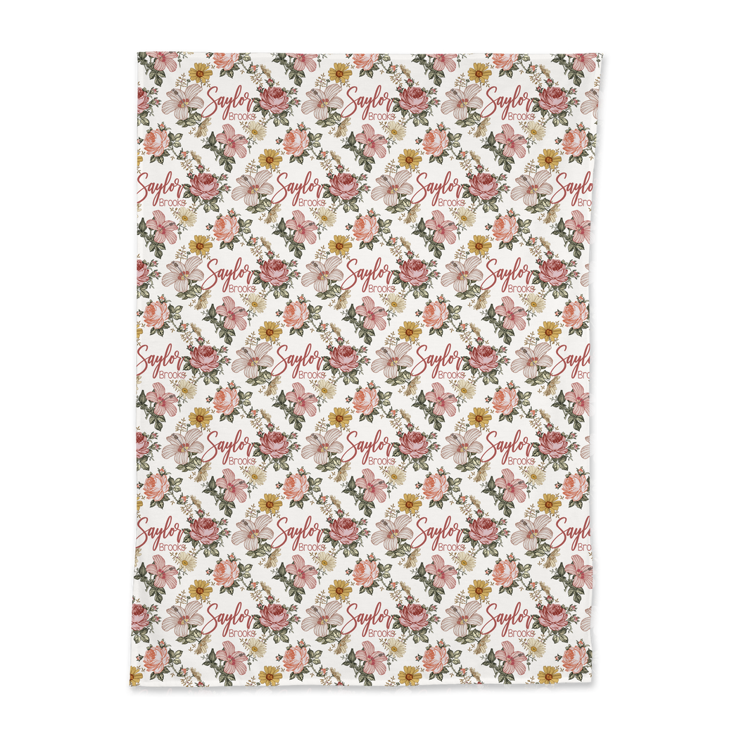Personalized Jersey Knit Swaddle - Vintage Floral - the Harlow collection - pink colorway - The Little Arrows