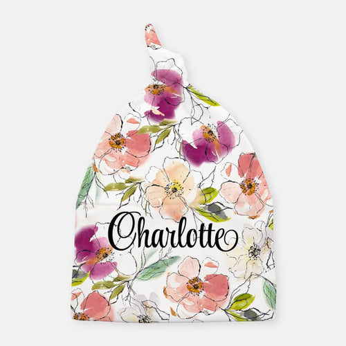 Knotted Beanie - personalized - Vintage Floral - The Little Arrows