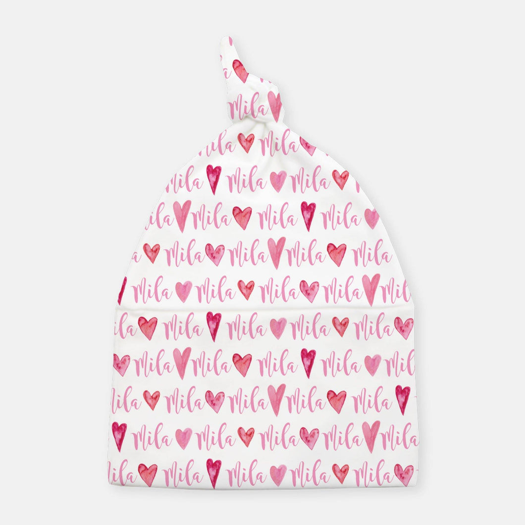 Knotted Beanie - personalized - Watercolor Hearts - The Little Arrows