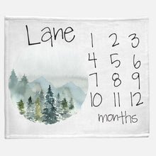 Load image into Gallery viewer, Milestone / Monthly Blanket - Mountains and Trees - The Little Arrows
