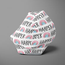 Load image into Gallery viewer, Car Seat Cover / Multi Use Cover - Rainbow pink/turquoise - The Little Arrows
