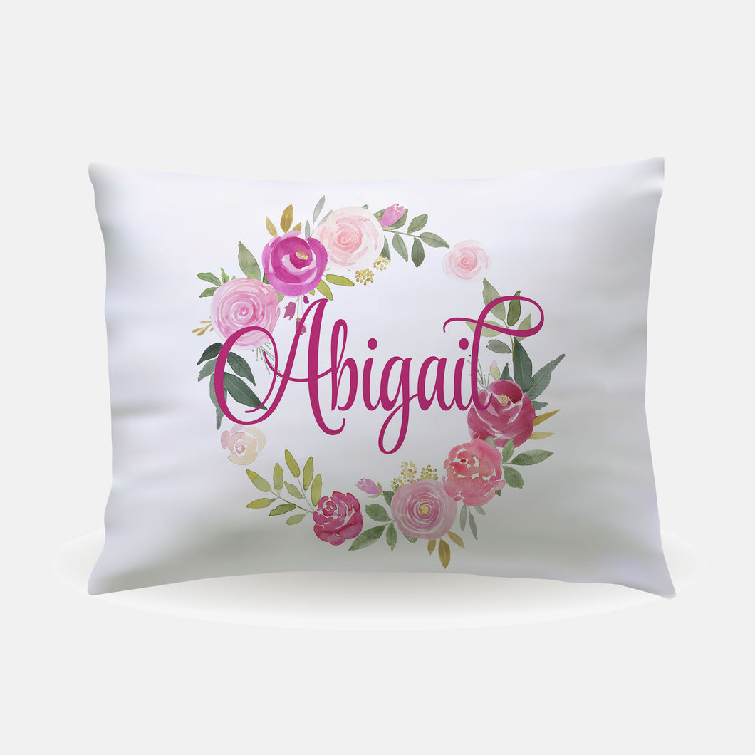 Pillow Case - Pink Floral Wreath