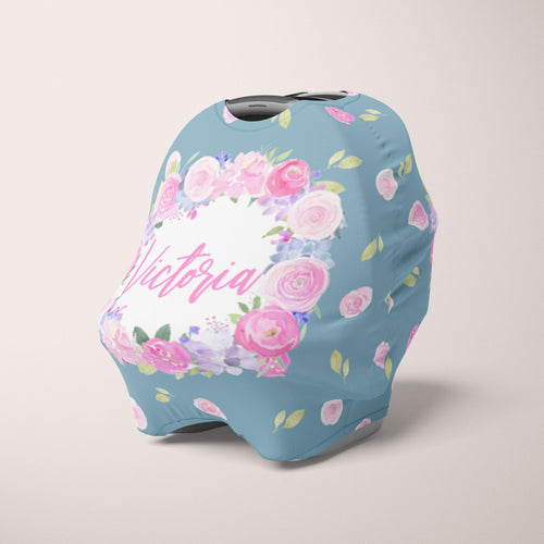 Car Seat Cover / Multi Use Cover - Floral Blue - The Little Arrows