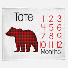 Load image into Gallery viewer, Milestone / Monthly Blanket - Bear Buffalo Check - The Little Arrows
