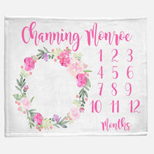 Load image into Gallery viewer, Milestone / Monthly Blanket - Peony Wreath - The Little Arrows
