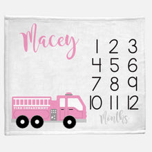 Load image into Gallery viewer, Milestone / Monthly Blanket - Firetruck pink - The Little Arrows
