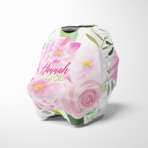 Car Seat Cover / Multi Use Cover - Peonies and Roses - the Hannah Grae collection - The Little Arrows