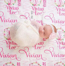 Load image into Gallery viewer, Personalized Fleece Baby Blanket - Floral Wreath - The Little Arrows
