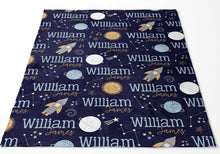 Load image into Gallery viewer, Space Name Blanket - Personalized Galaxy Blanket - Kid Name Blanket - Monogram Blanket - Personalized Blanket - Planets Name Blanket
