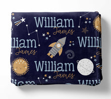 Load image into Gallery viewer, Space Name Blanket - Personalized Galaxy Blanket - Kid Name Blanket - Monogram Blanket - Personalized Blanket - Planets Name Blanket
