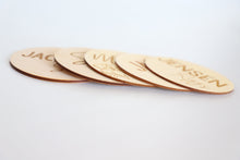 Load image into Gallery viewer, Floral Baby Name Sign - Baby Girl Wood Name Sign - Newborn Name Sign - Leaf Baby Name Disc - Wooden Disc with Name - Announcement Baby Name
