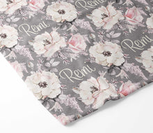 Load image into Gallery viewer, Floral Name Blanket - Girl Stretchy Swaddle Blanket - Blanket with Name - Personalized Girl Blanket - Monogram Girl Blanket - Baby Girl
