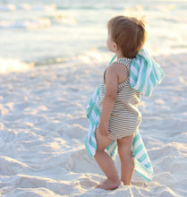 Load image into Gallery viewer, Aqua Striped Muslin Blanket - The Little Arrows
